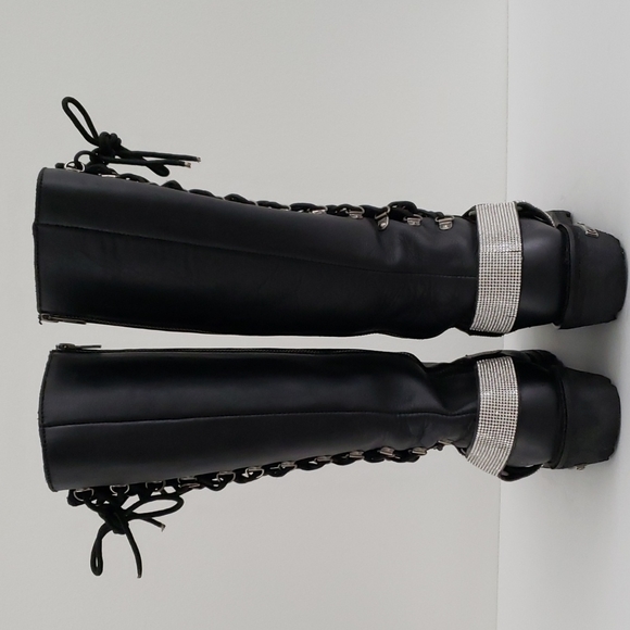 Milwaukee tall leather lace-up harness boots with bling - Picture 3 of 16